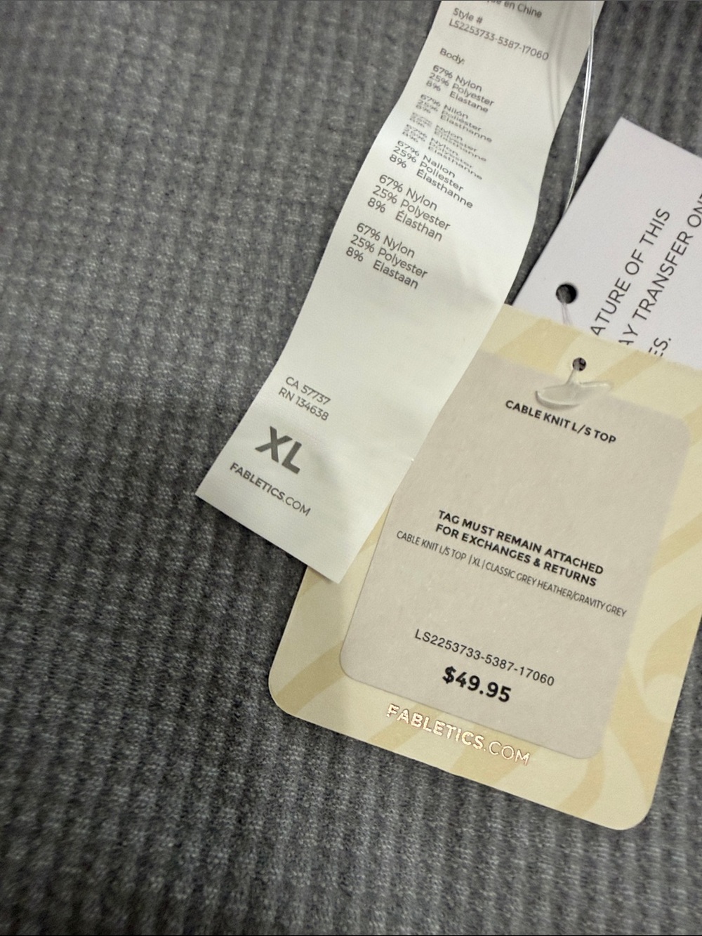 Fabletics Gray Ribbed Square Neck Top with Button Placket - Picture 7 of 10